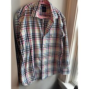 Tailorbyrd plaid striped button down oxford shirt‎ pink gingham flip sleeves. L